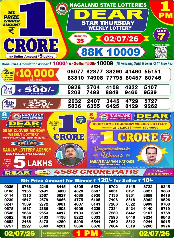 Dear Lottery 1 PM Result