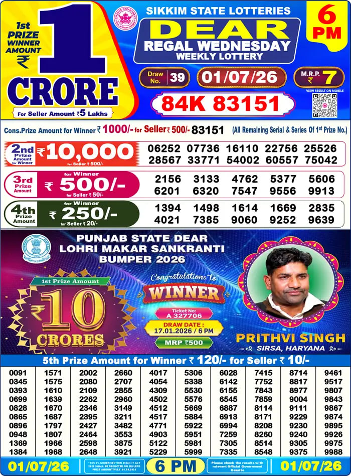 Dear Lottery Result 6&nbsp;PM – Live Draw Image