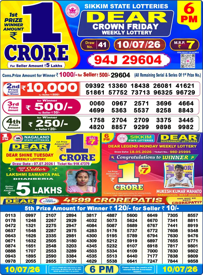 Dear Lottery6 PM Result