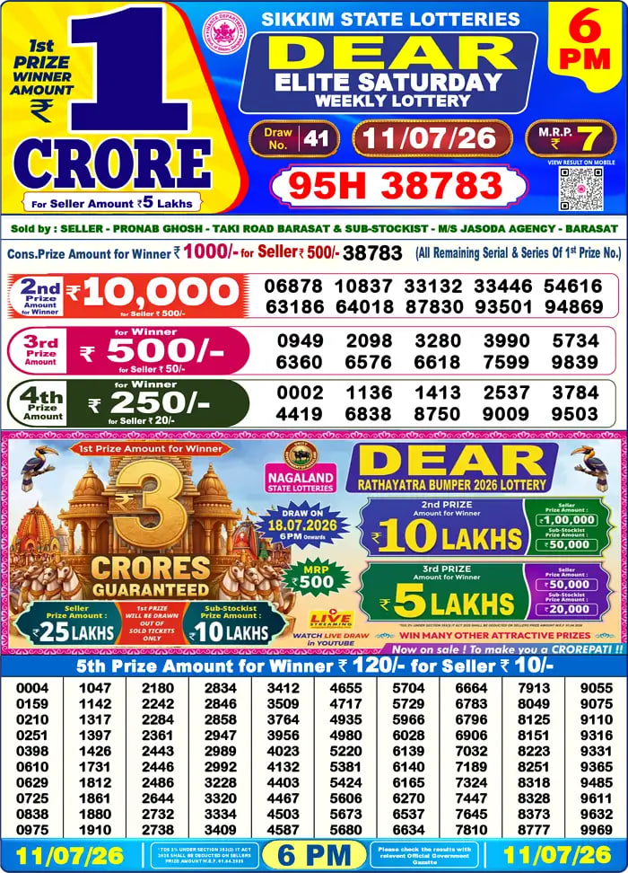 Dear Lottery Result 6&nbsp;PM – Live Draw Image
