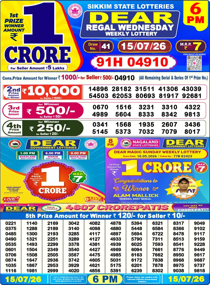 Dear Lottery6 PM Result