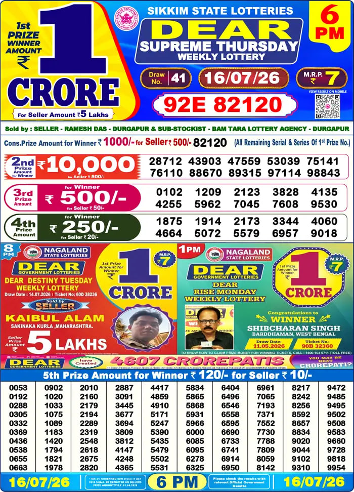 Dear Lottery Result 6&nbsp;PM – Live Draw Image