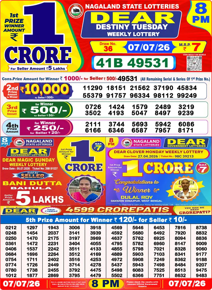 Dear Lottery 8 PM Result