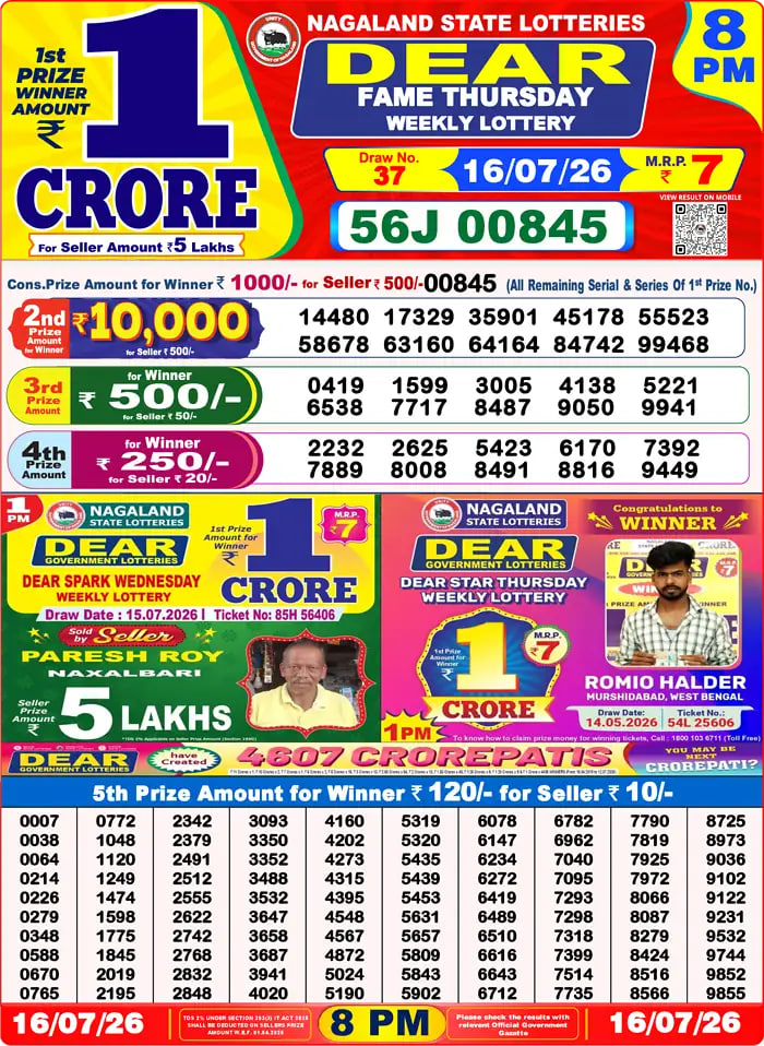 Dear Lottery Result 8&nbsp;PM – Live Draw Image