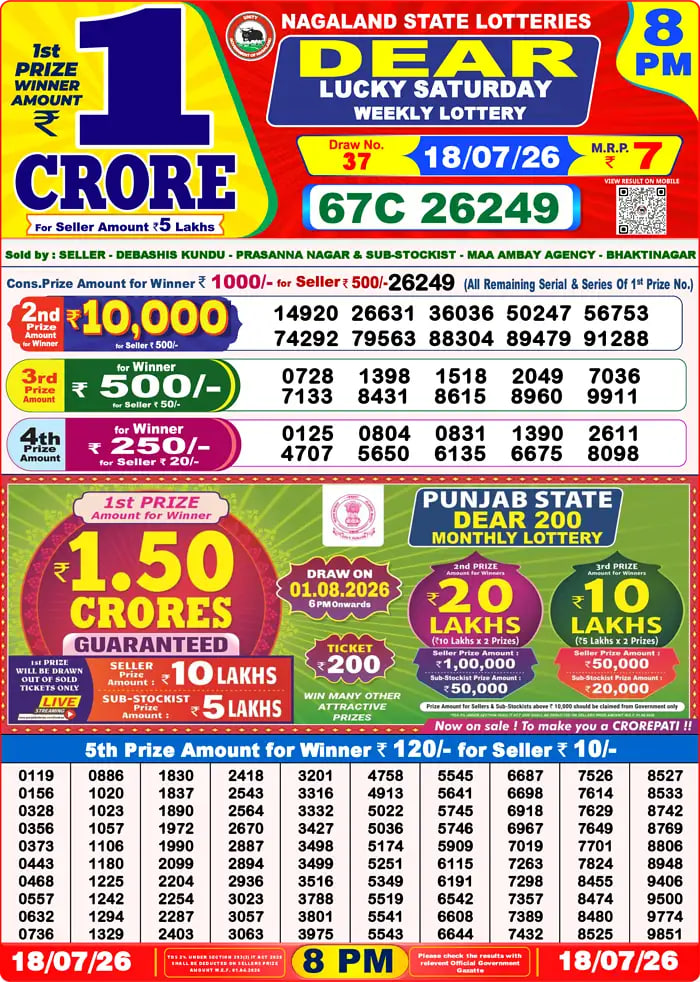Dear Lottery Result 8&nbsp;PM – Live Draw Image