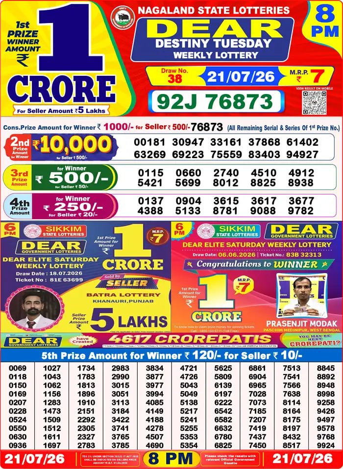 Dear Lottery 8 PM Result
