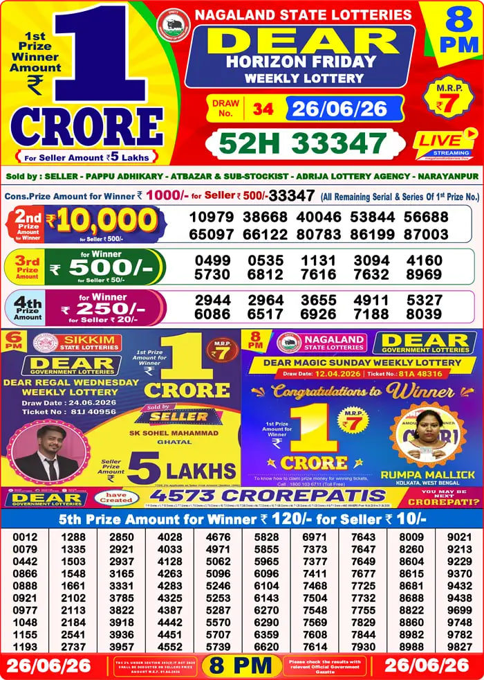 Dear Lottery Result 8&nbsp;PM – Live Draw Image