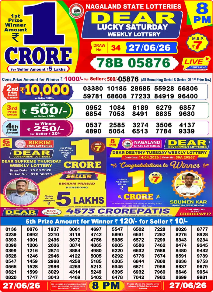 Dear Lottery 8 PM Result