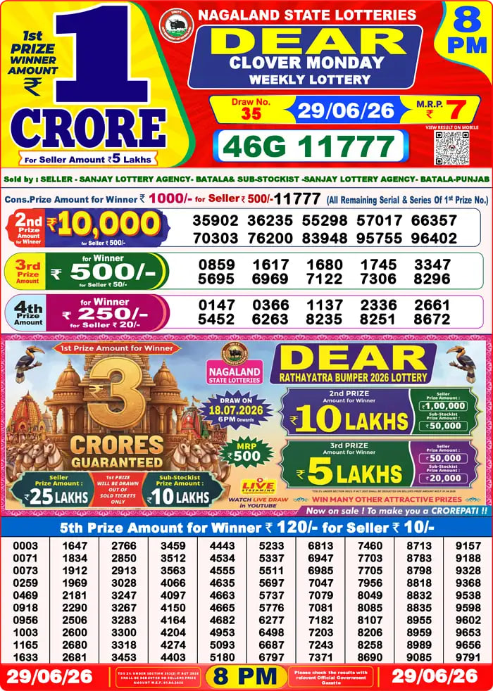 Dear Lottery Result 8&nbsp;PM – Live Draw Image