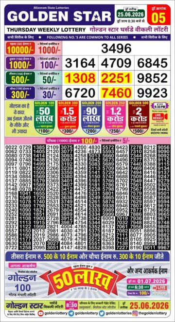 Golden-Star Weekly Lottery Result-8:30 pm