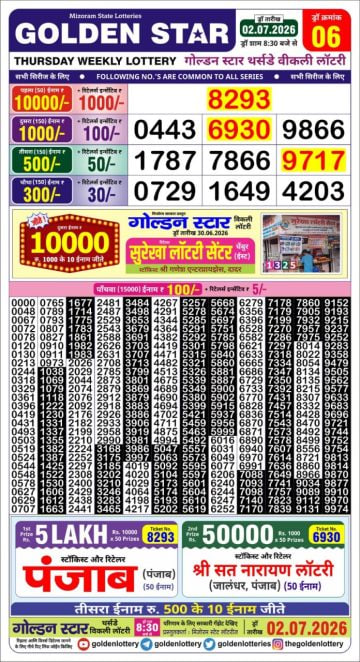 Golden-Star Weekly Lottery Result-8:30 pm