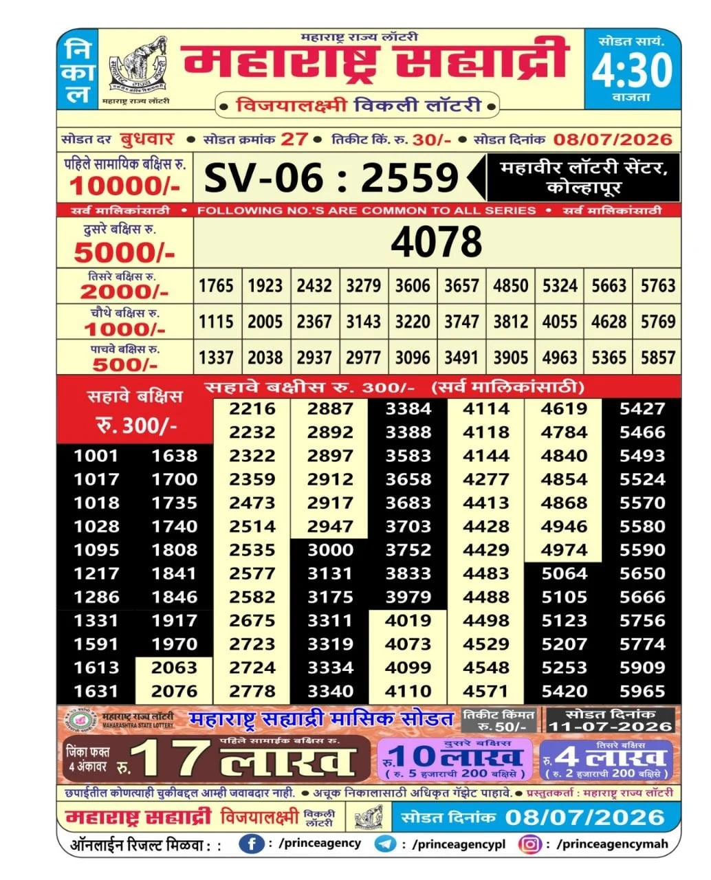 Maharashtra Sahyadri 4:30 PM Result