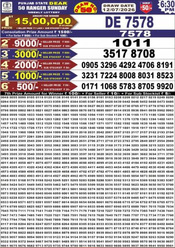 Punjab State Dear 50 6:30pm Lottery Result