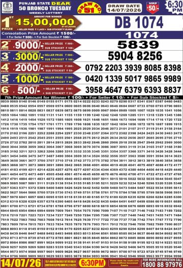 Punjab State Dear 50 6:30pm Lottery Result