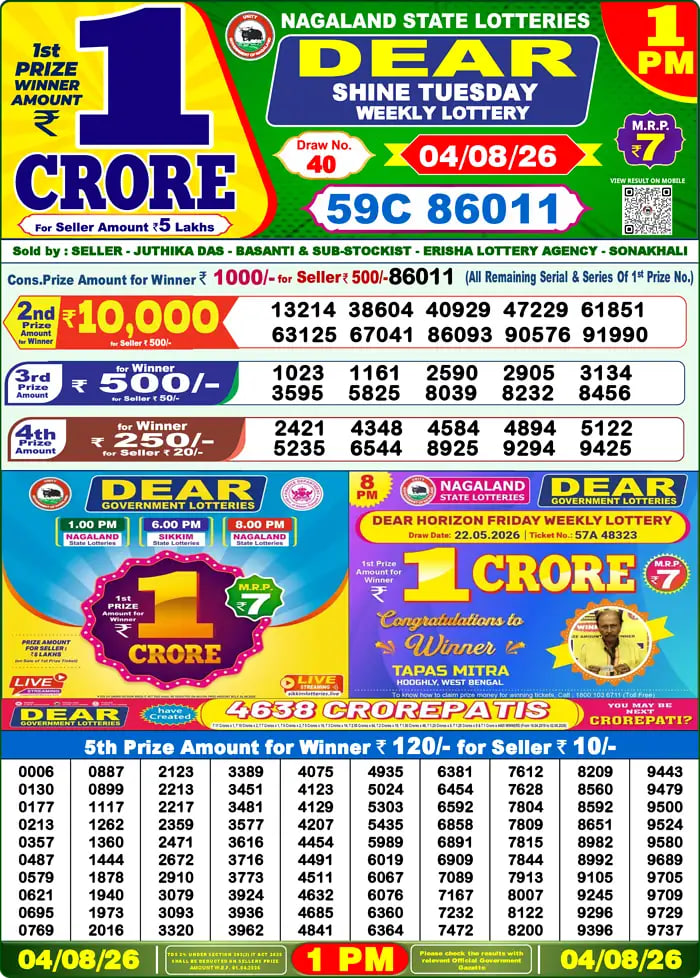 Dear Lottery 1 PM Result