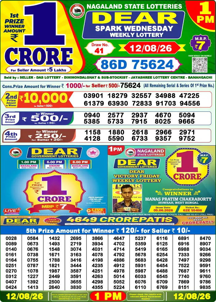Dear Lottery Result 1&nbsp;PM – Live Draw Image