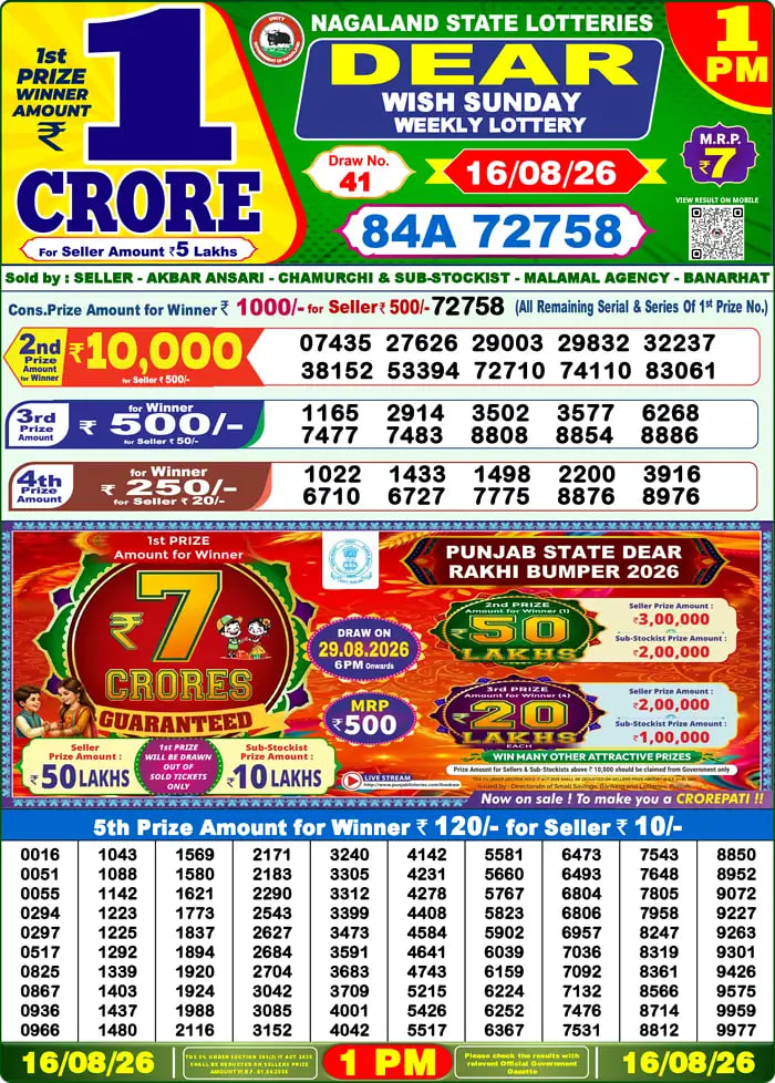 Dear Lottery 1 PM Result