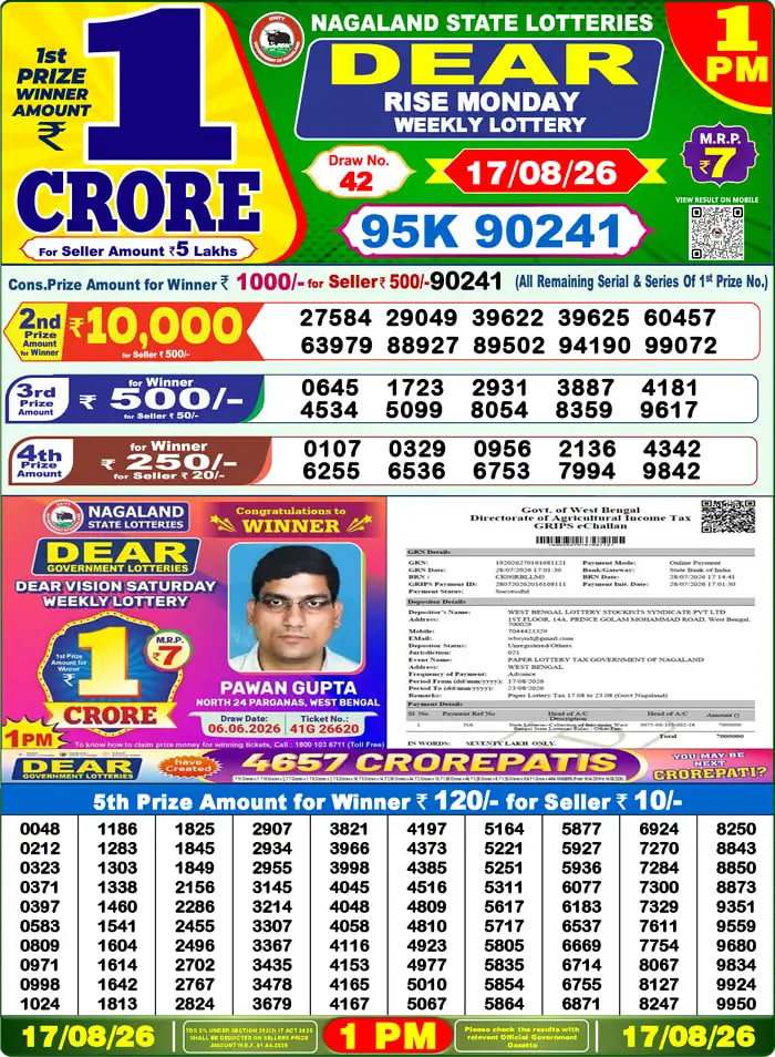 Dear Lottery 1 PM Result