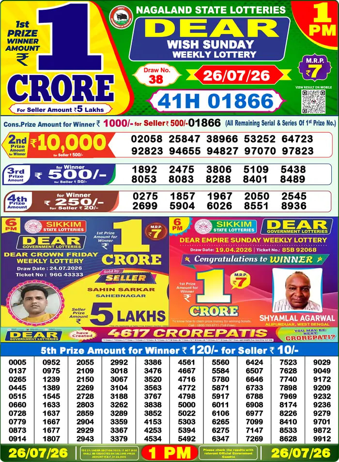 Dear Lottery 1 PM Result