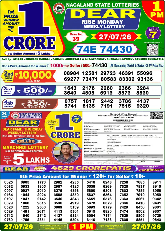 Dear Lottery Result 1&nbsp;PM – Live Draw Image