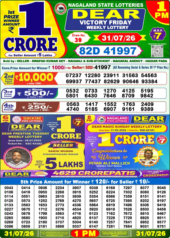 Dear Lottery Result 1&nbsp;PM – Live Draw Image