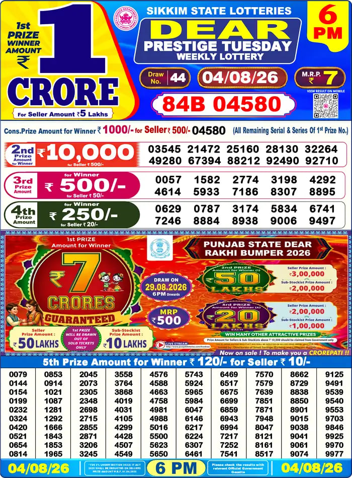 Dear Lottery6 PM Result