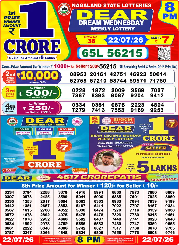 Dear Lottery Result 8&nbsp;PM – Live Draw Image
