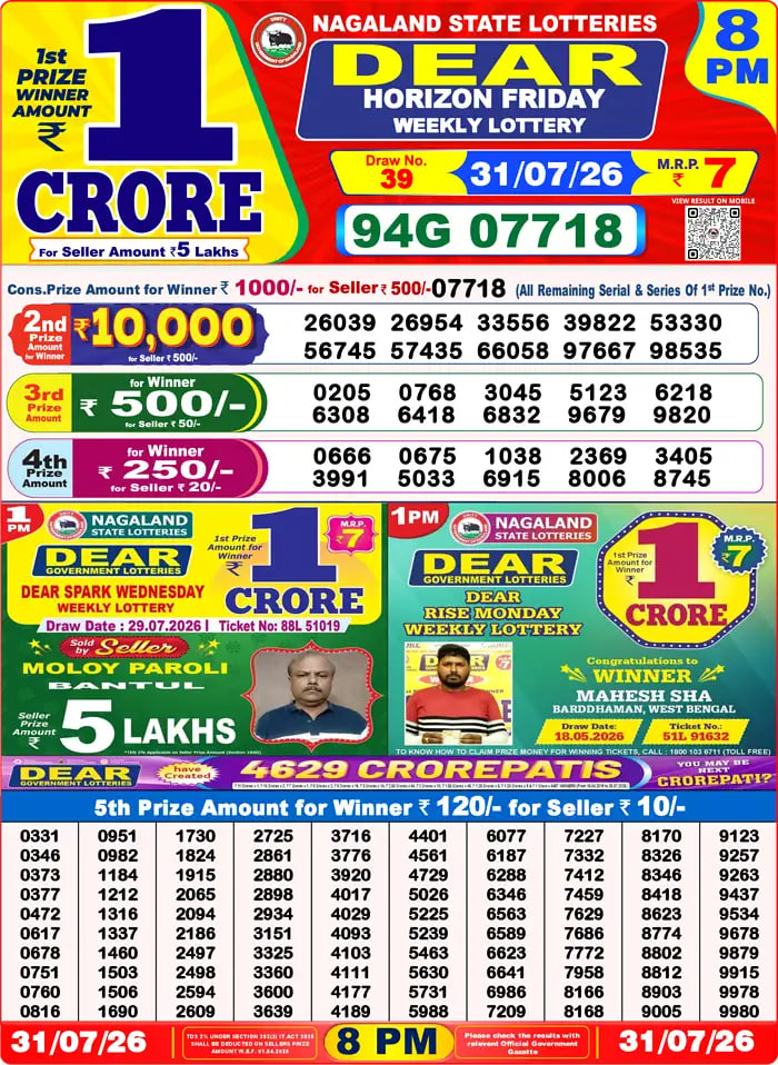 Dear Lottery Result 8&nbsp;PM – Live Draw Image