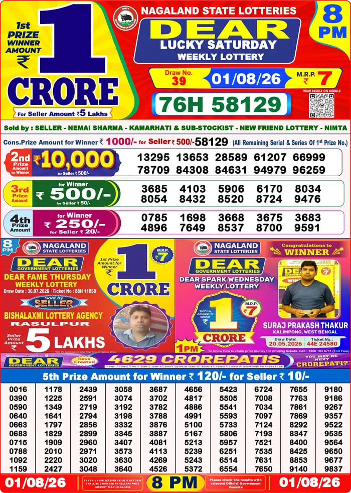 Dear Lottery 8 PM Result