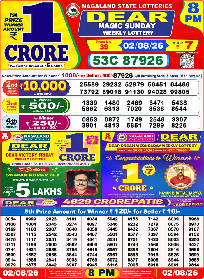 Dear Lottery Result 8&nbsp;PM – Live Draw Image