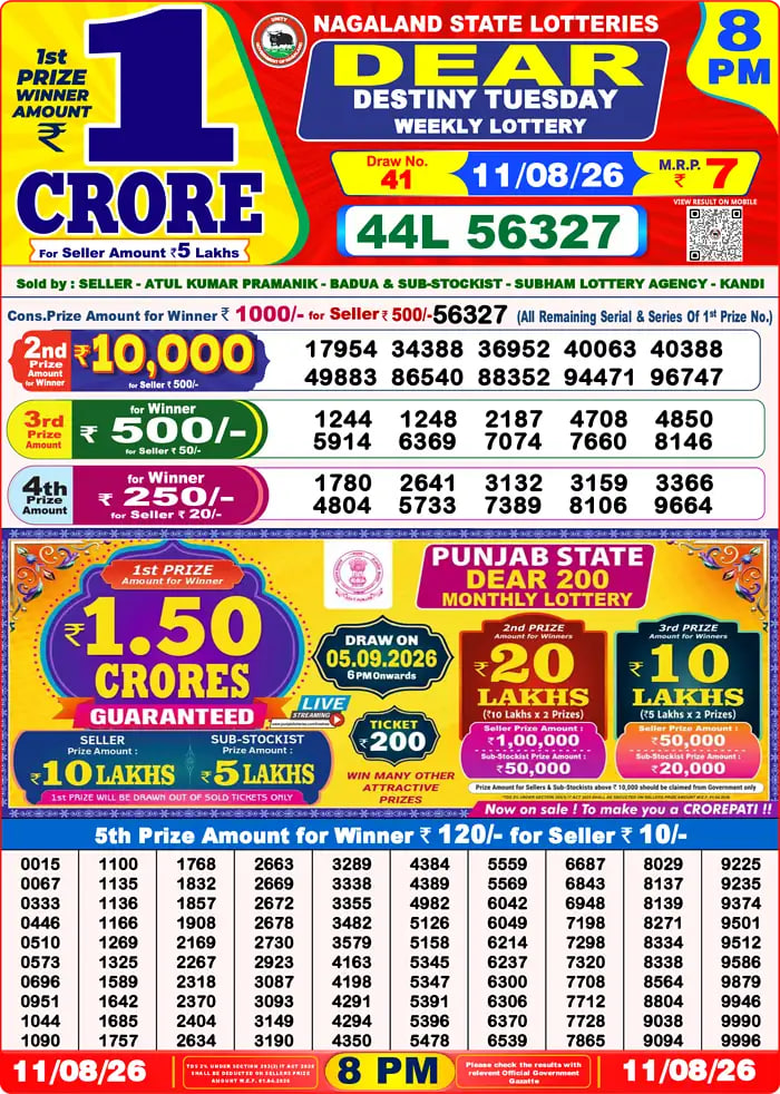 Dear Lottery Result 8&nbsp;PM – Live Draw Image
