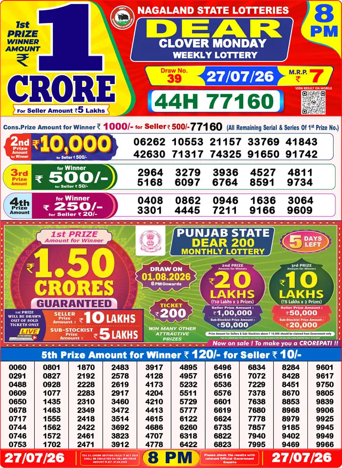 Dear Lottery Result 8&nbsp;PM – Live Draw Image