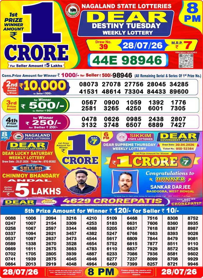 Dear Lottery Result 8&nbsp;PM – Live Draw Image