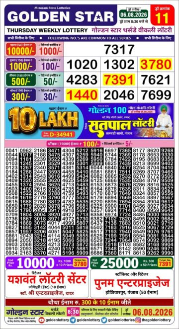 Golden-Star Weekly Lottery Result-8:30 pm