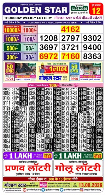Golden-Star Weekly Lottery Result-8:30 pm