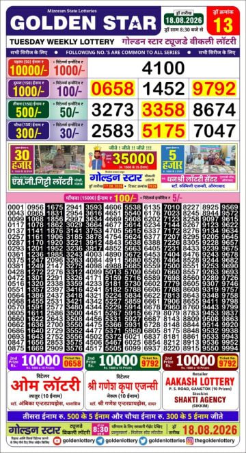 Golden-Star Weekly Lottery Result-8:30 pm