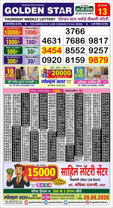 Golden-Star Weekly Lottery Result-8:30 pm