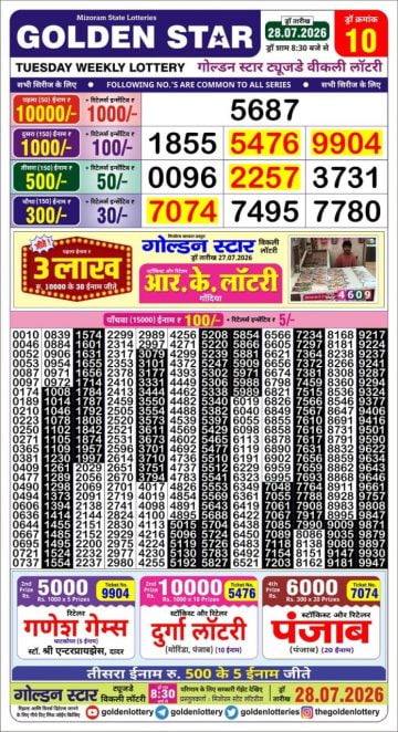 Golden-Star Weekly Lottery Result-8:30 pm