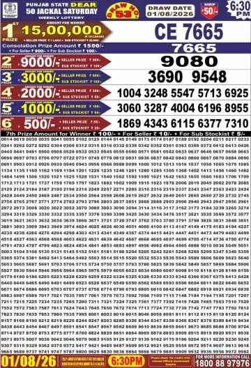 Punjab State Dear 50 6:30pm Lottery Result