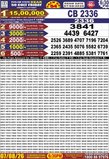 Punjab State Dear 50 6:30pm Lottery Result