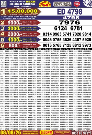 Punjab State Dear 50 6:30pm Lottery Result