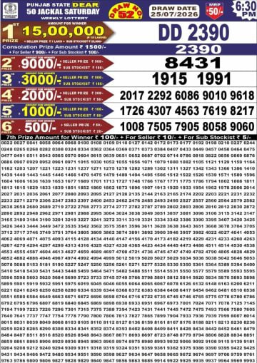 Punjab State Dear 50 6:30pm Lottery Result