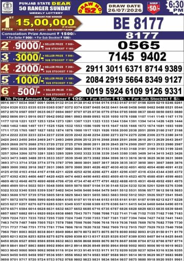 Punjab State Dear 50 6:30pm Lottery Result