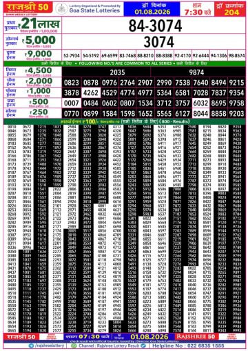 Rajshree 50 7:30 PM Result