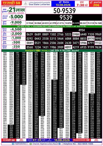 Rajshree 50 7:30 PM Result