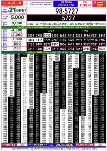 Rajshree 50 7:30 PM Result