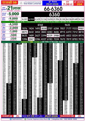 Rajshree 50 7:30 PM Result