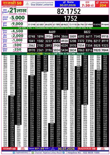 Rajshree 50 7:30 PM Result