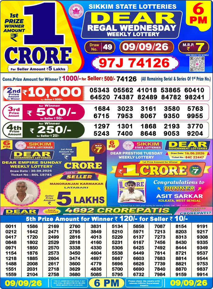 Dear Lottery6 PM Result