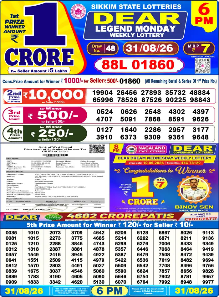 Dear Lottery Result 6&nbsp;PM – Live Draw Image